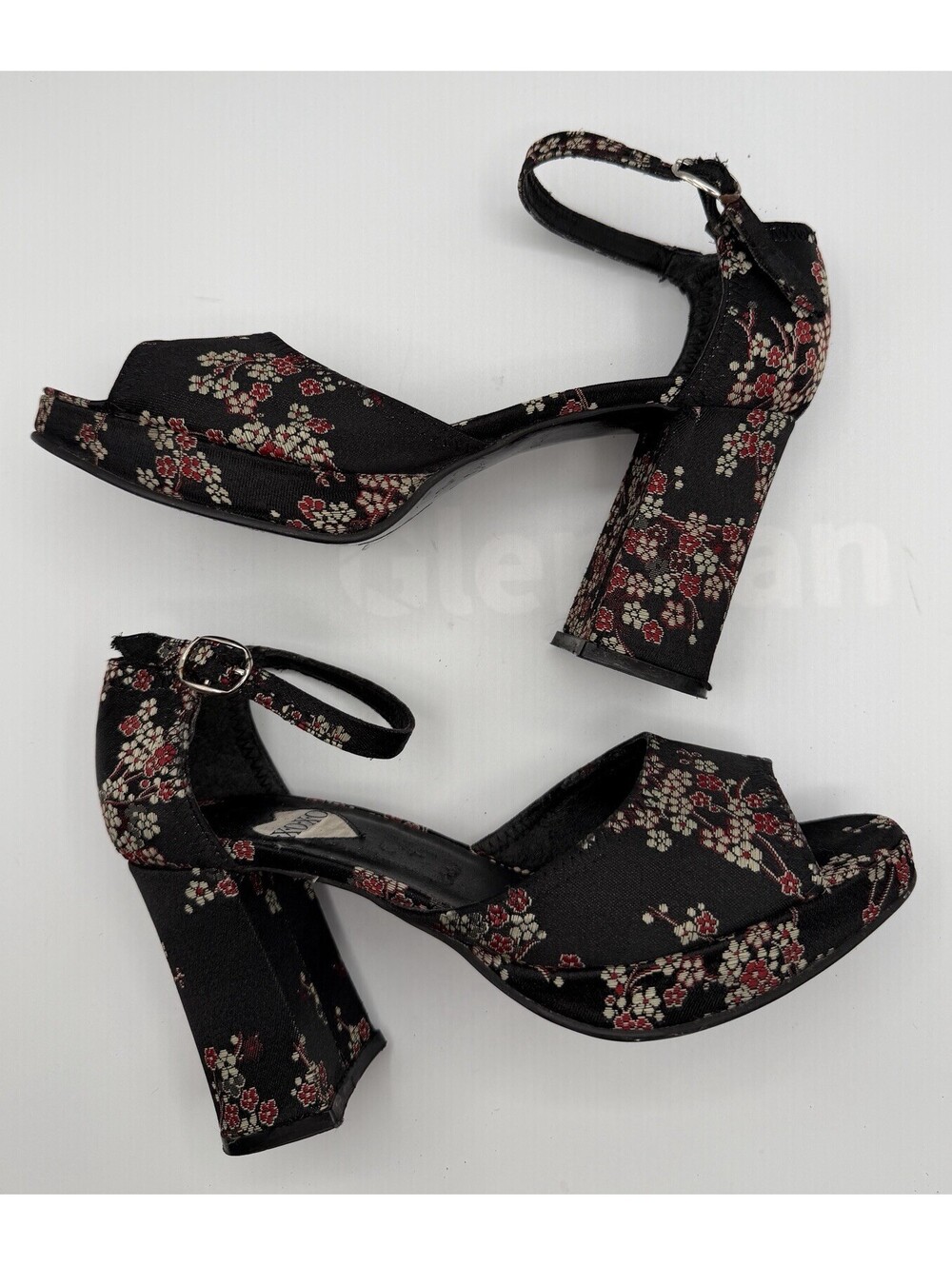 XOXO Retro Cherry Blossom Platform Heels Chunky Black Ankle Strap 9 Whimsigoth